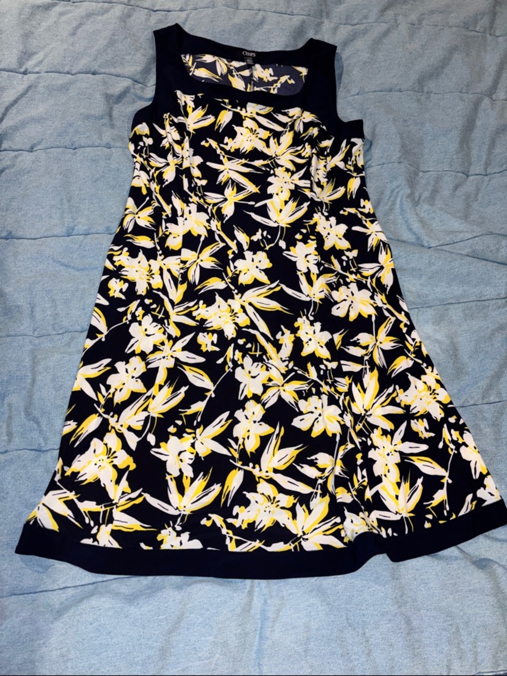 Chaps Navy A-Line Skirt with Yellow and Cream Floral Print xl
